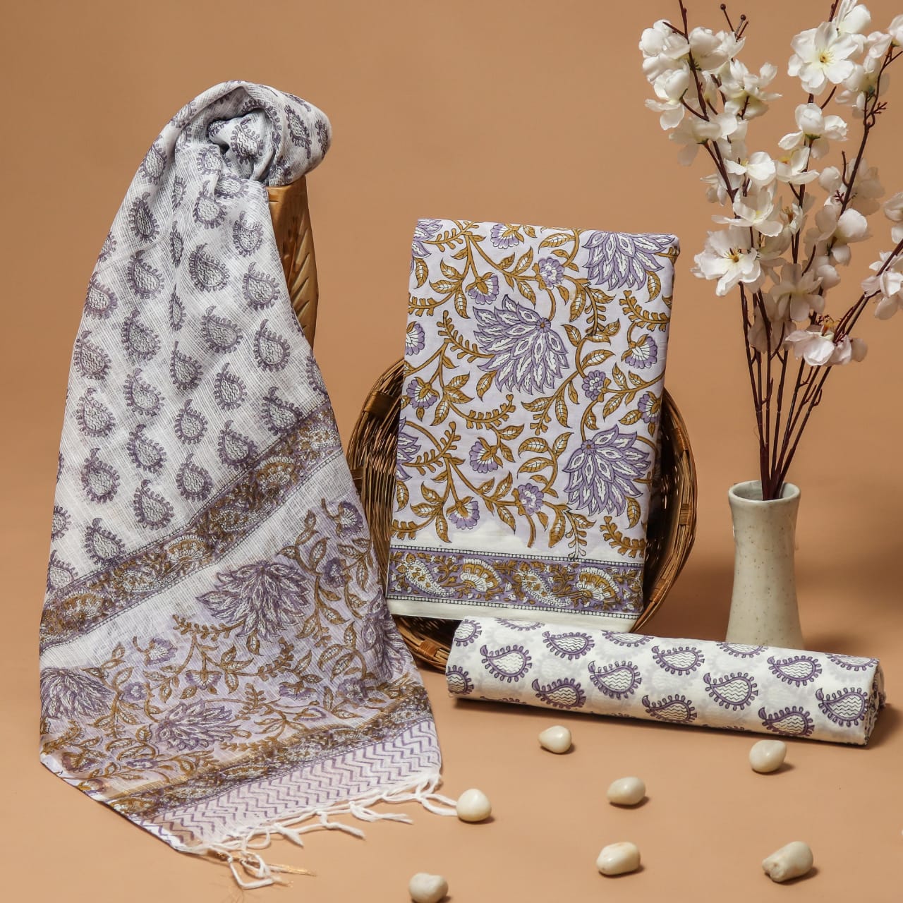 COTTON SUIT WITH CHIFFON SUIT SET